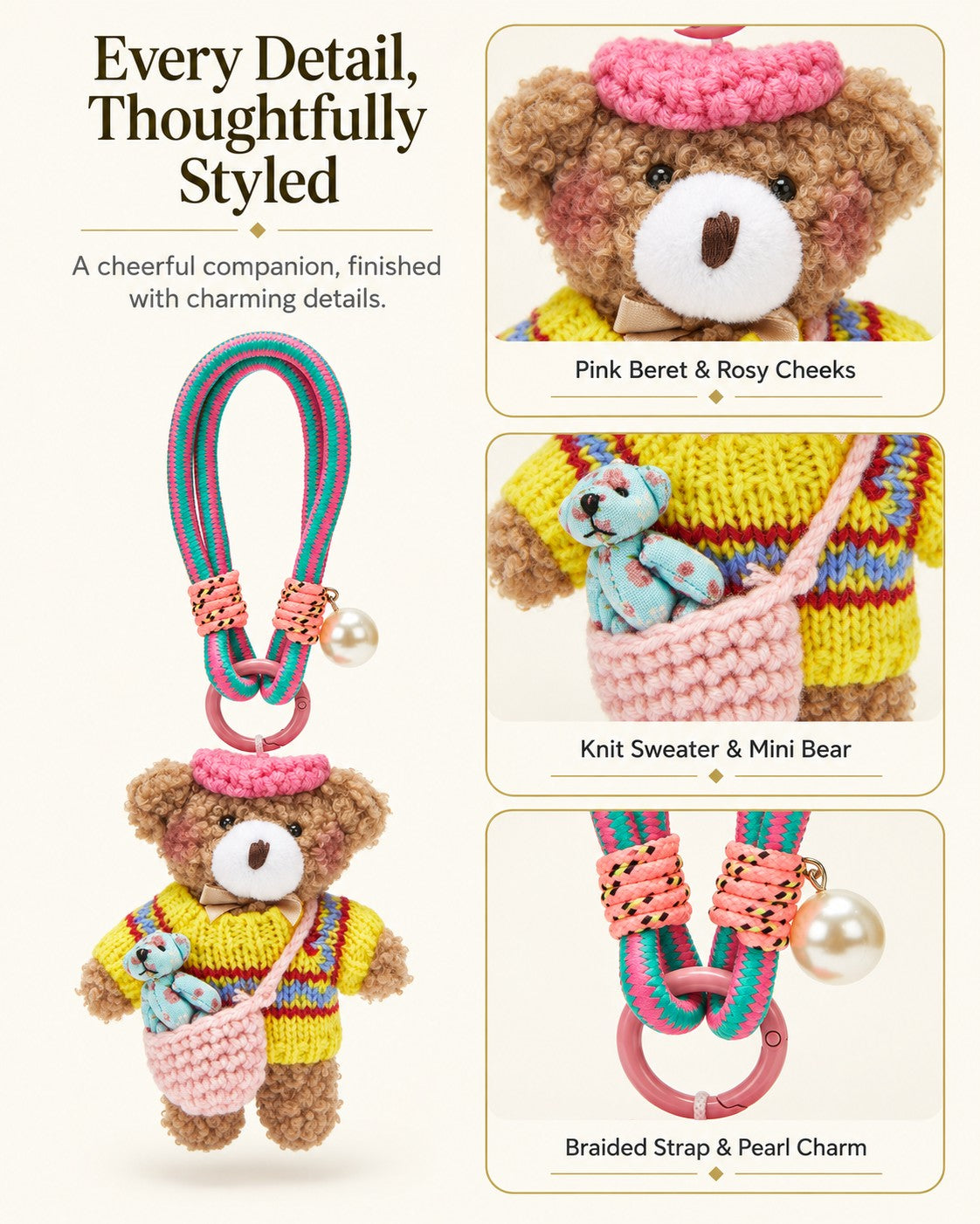 TeddyHuggy® Yellow Plaid Bear Charm