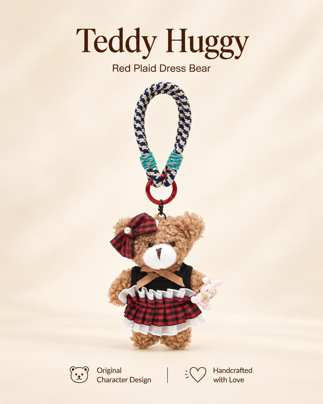 TeddyHuggy® Red Plaid Tulle Bear Charm