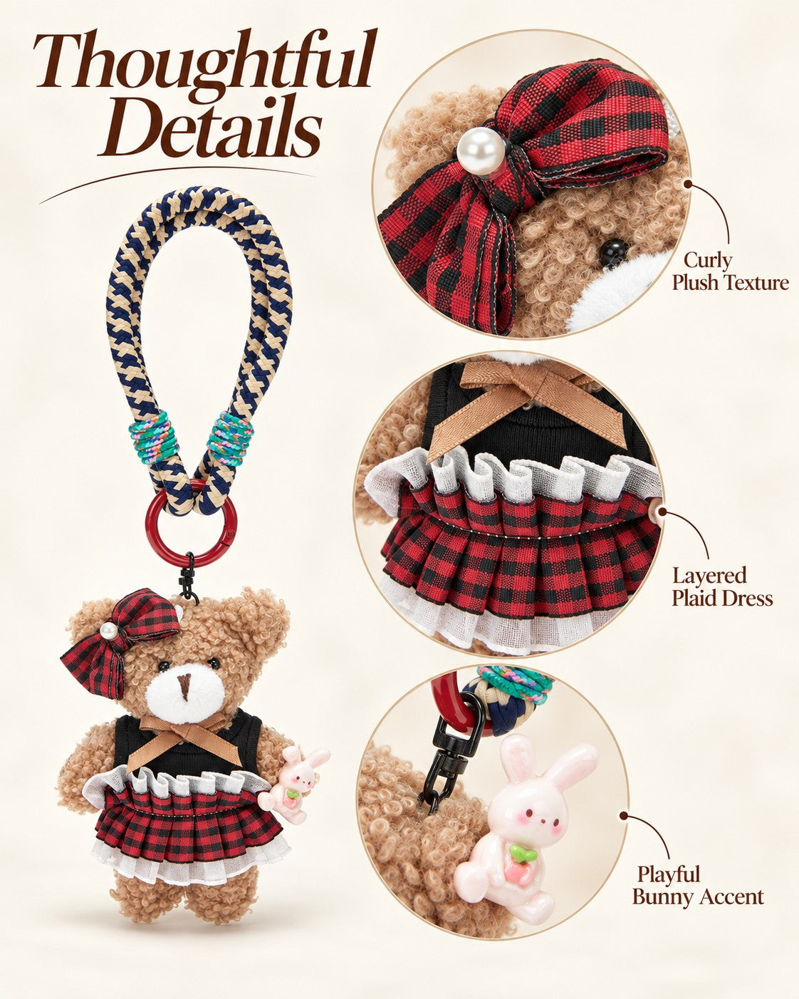 TeddyHuggy® Red Plaid Tulle Bear Charm