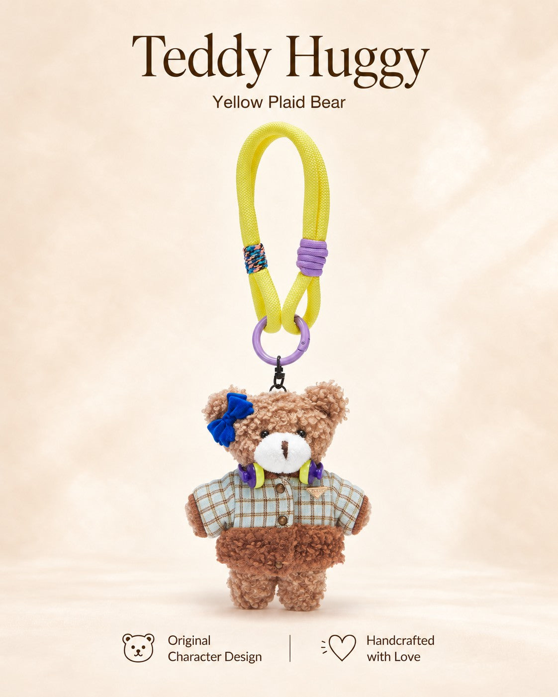 TeddyHuggy® Yellow Plaid Denim Bear Charm
