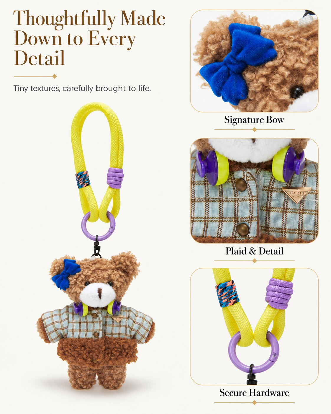 TeddyHuggy® Yellow Plaid Denim Bear Charm