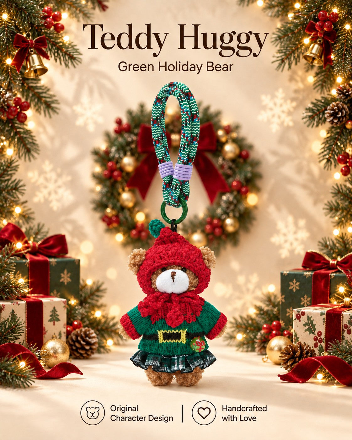 TeddyHuggy® Green Holiday Bear Charm