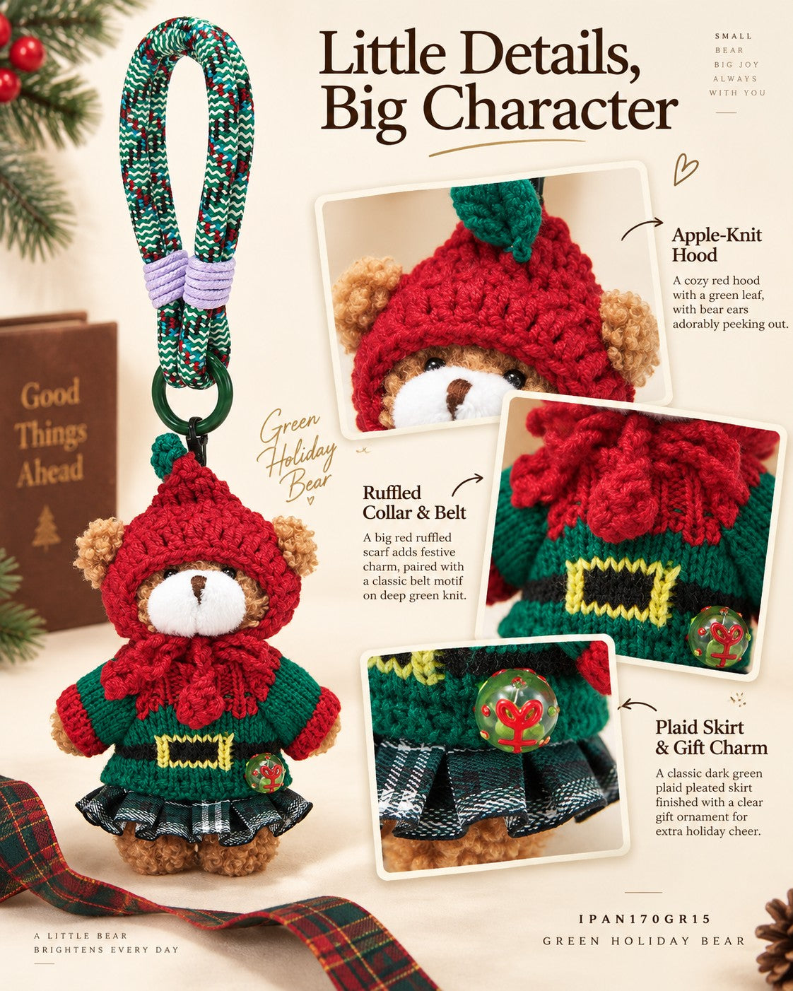 TeddyHuggy® Green Holiday Bear Charm