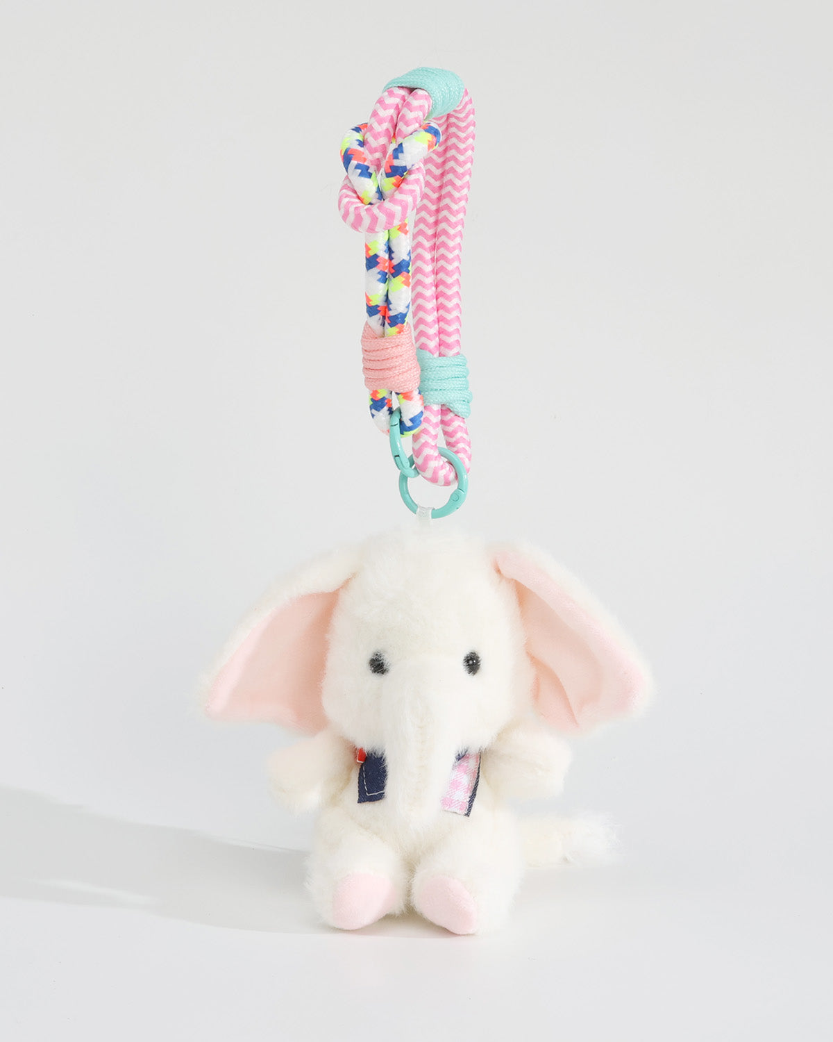 TeddyHuggy®White Elephant with Blue & Pink Checked Bib Keychain Charm