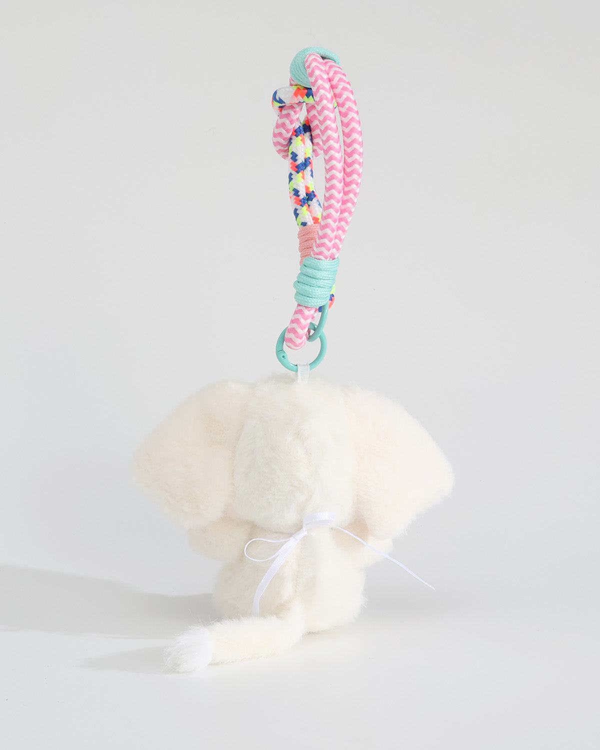 TeddyHuggy®White Elephant with Blue & Pink Checked Bib Keychain Charm