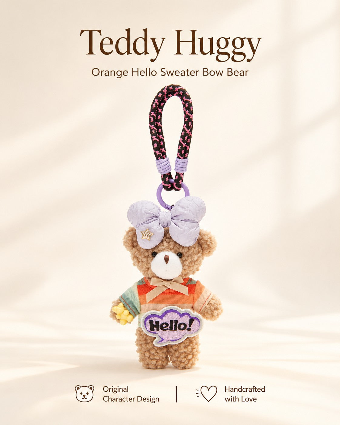 TeddyHuggy® Orange Hello Sweater Bow Bear Charm