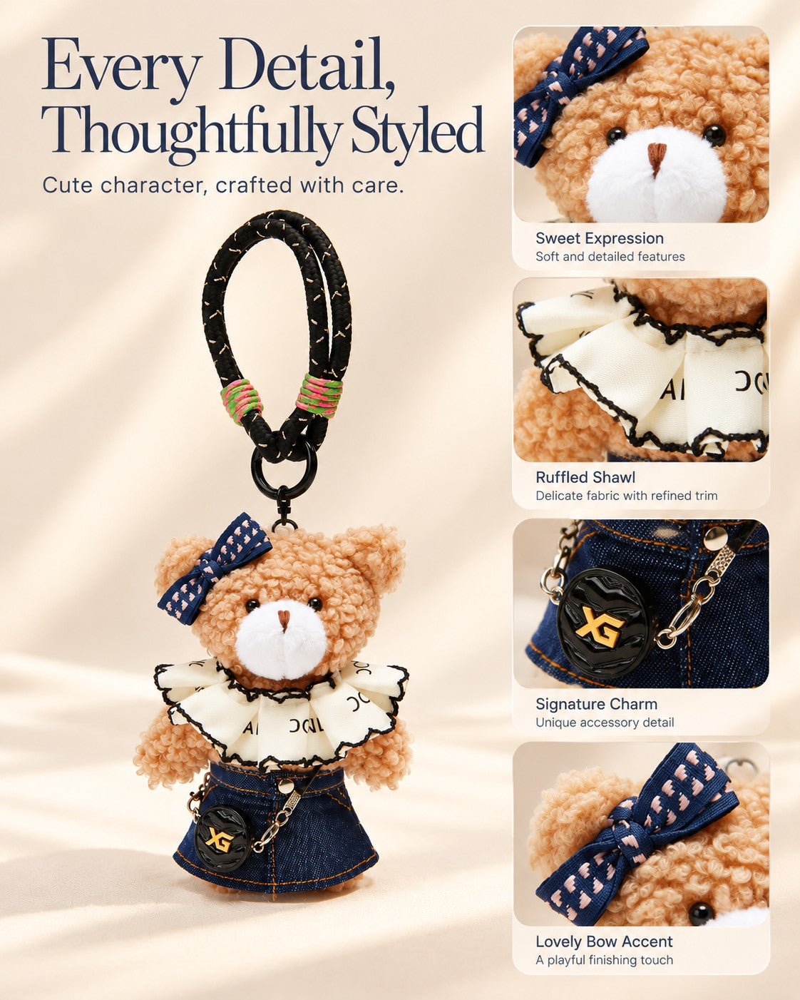 TeddyHuggy® Denim Skirt Shawl Bear Charm