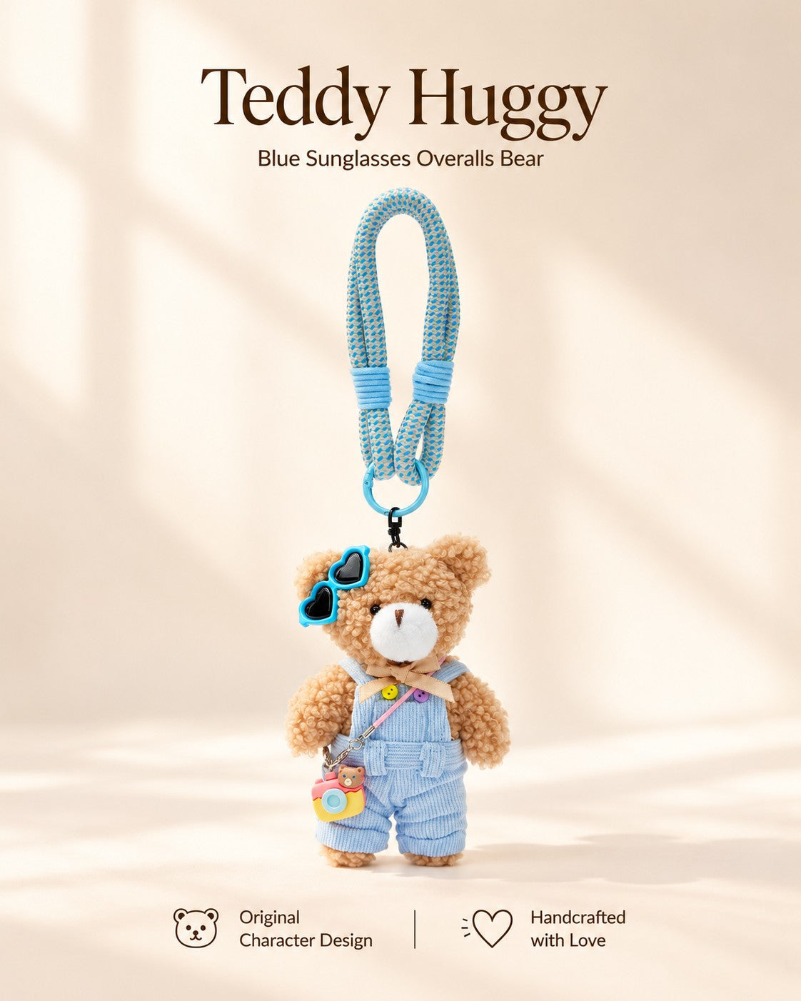 TeddyHuggy® Blue Sunglasses Overalls Bear Charm