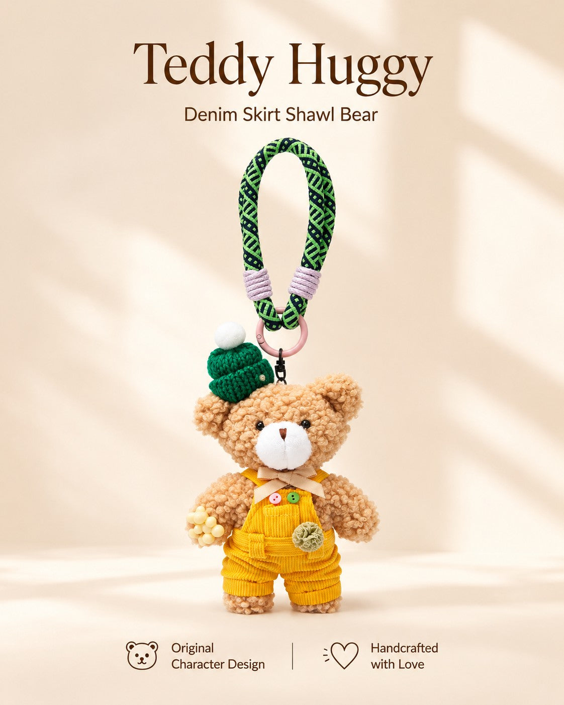 TeddyHuggy® Green Hat Yellow Overalls Bear Charm