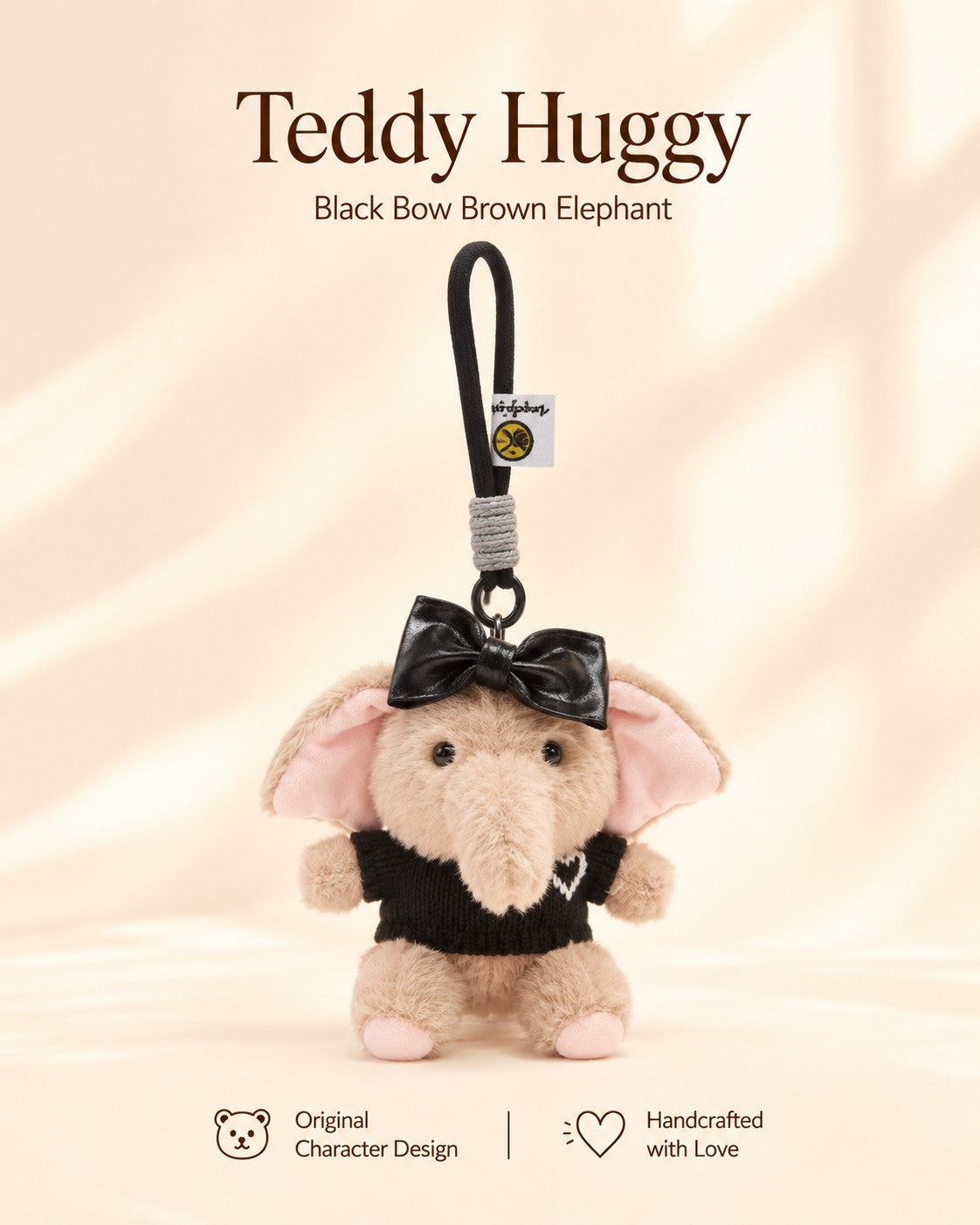 TeddyHuggy® Black Bow Brown Elephant Charm