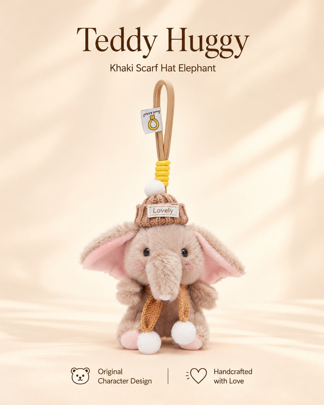 TeddyHuggy® Khaki Scarf Hat Elephant Charm