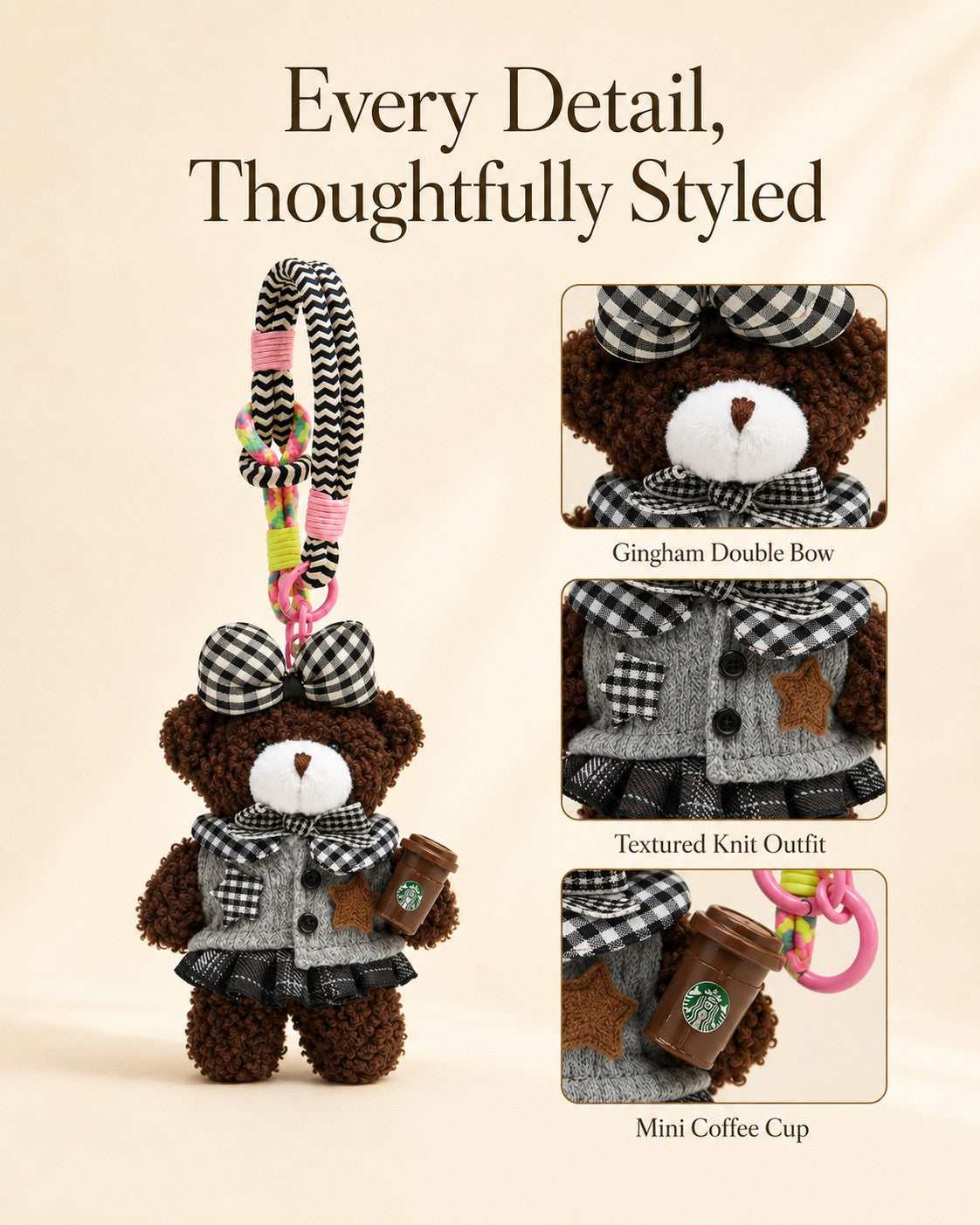TeddyHuggy® Black-White College Bear Charm
