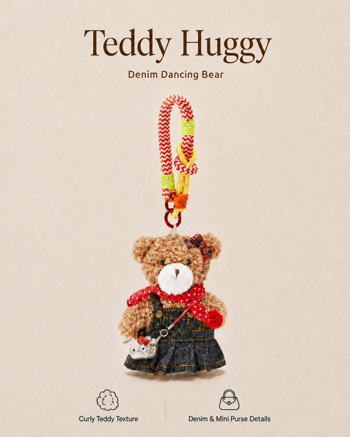 TeddyHuggy® Polka Dot Denim Bear Charm