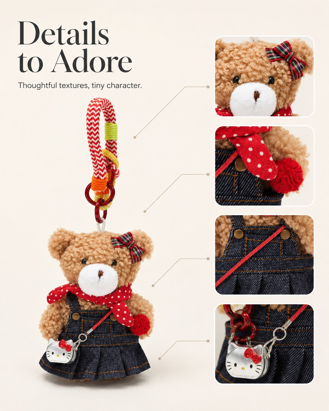 TeddyHuggy® Polka Dot Denim Bear Charm