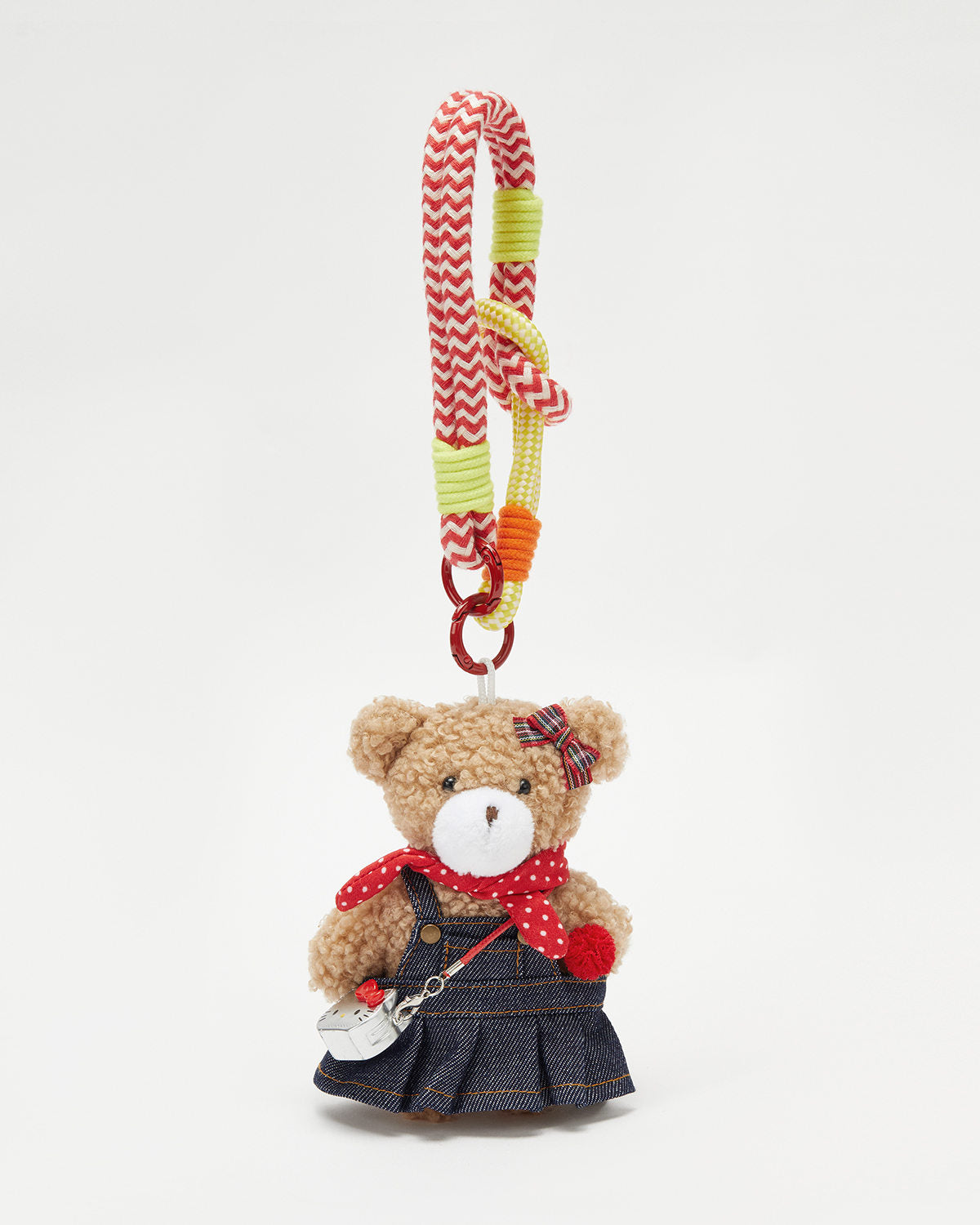 TeddyHuggy®Khaki Bear Polka Dot Scarf & Denim Skirt Keychain Charm