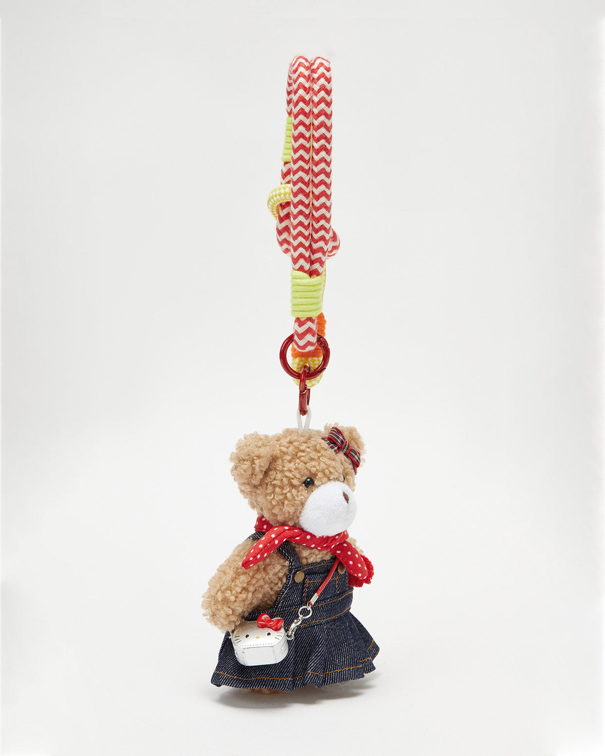 TeddyHuggy®Khaki Bear Polka Dot Scarf & Denim Skirt Keychain Charm