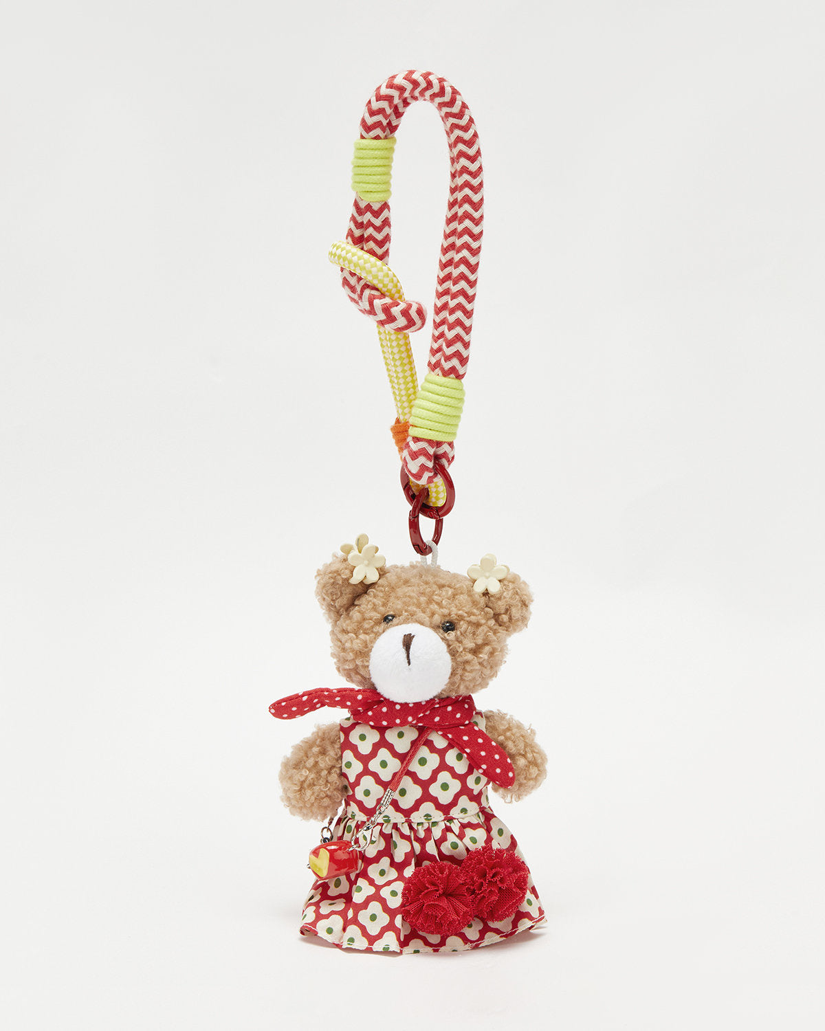TeddyHuggy®Khaki Bear Red-White Floral Dress Keychain Charm