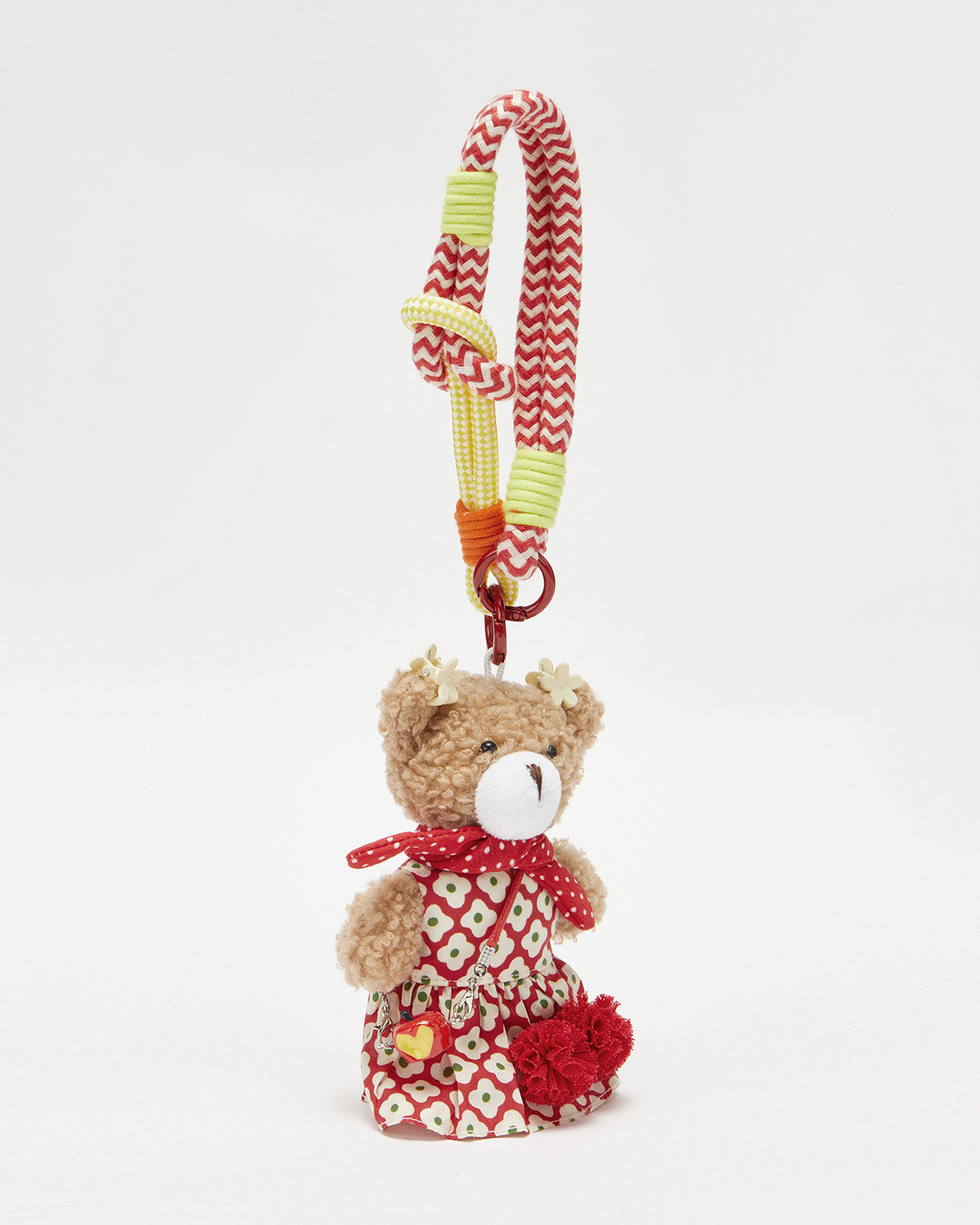 TeddyHuggy®Khaki Bear Red-White Floral Dress Keychain Charm