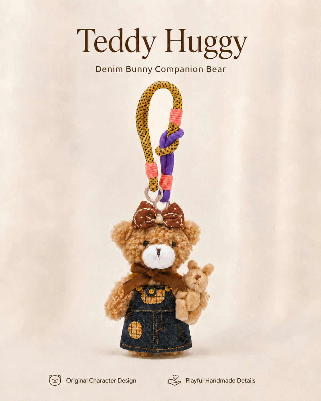 TeddyHuggy® Denim Bunny-Buddy Bear Charm
