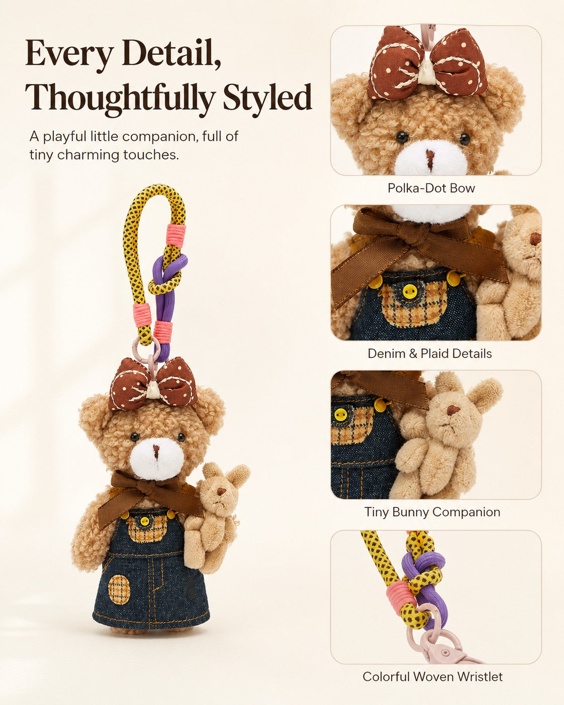 TeddyHuggy® Denim Bunny-Buddy Bear Charm