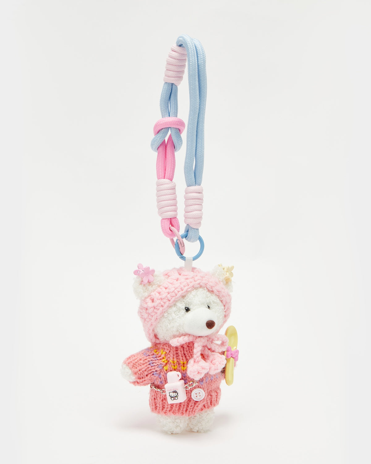 TeddyHuggy®White Bear Pink Knitted Sweater & Hat Keychain Charm