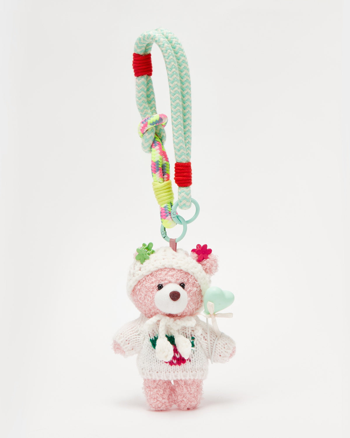 TeddyHuggy®Pink Bear Strawberry Sweater Keychain Charm