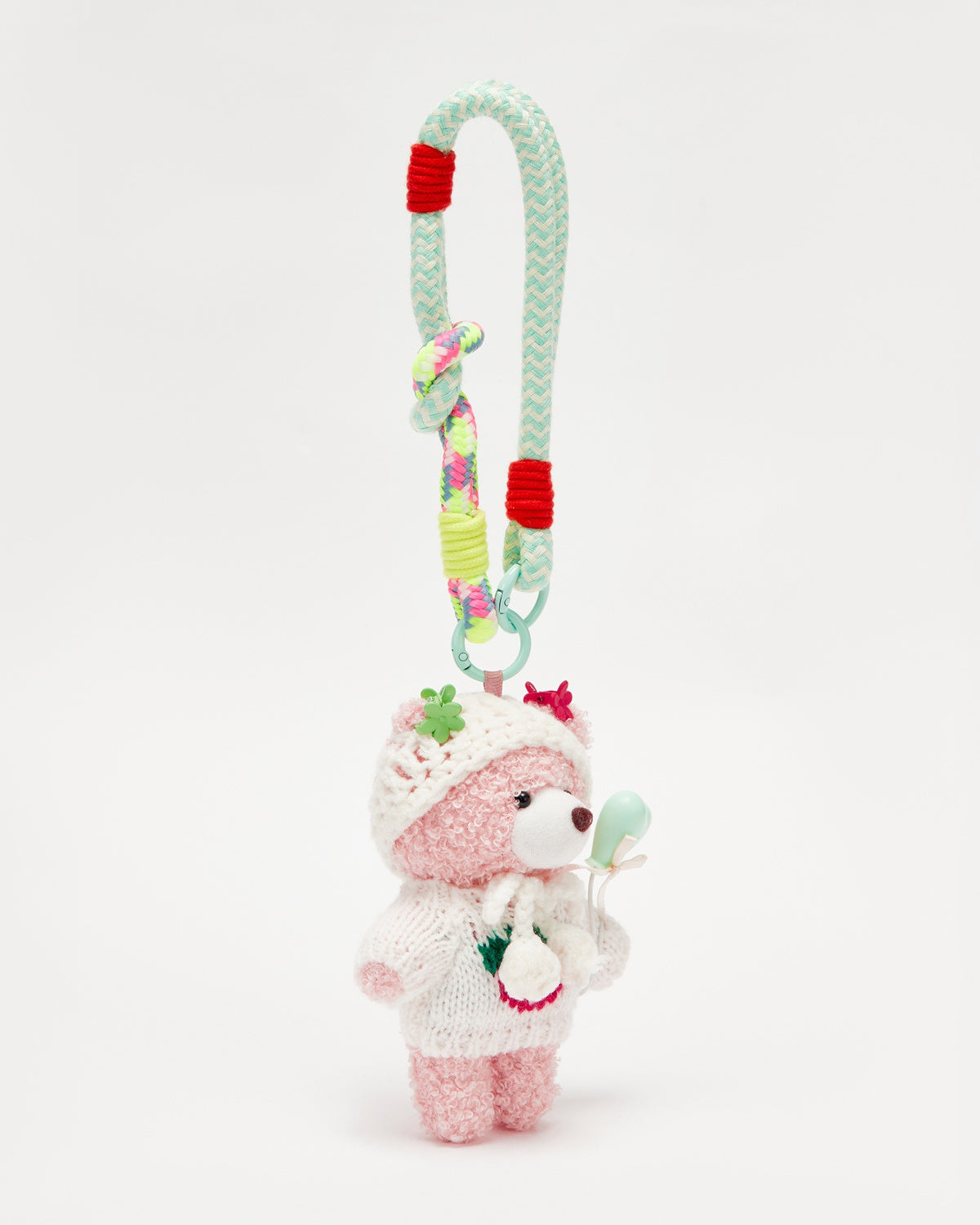 TeddyHuggy®Pink Bear Strawberry Sweater Keychain Charm