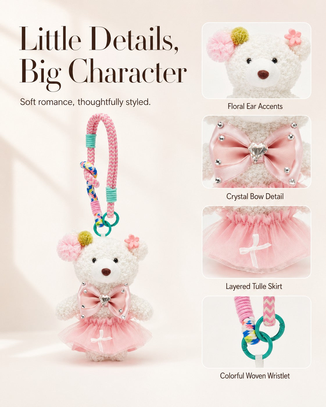 TeddyHuggy® Pink Tulle Bear Charm