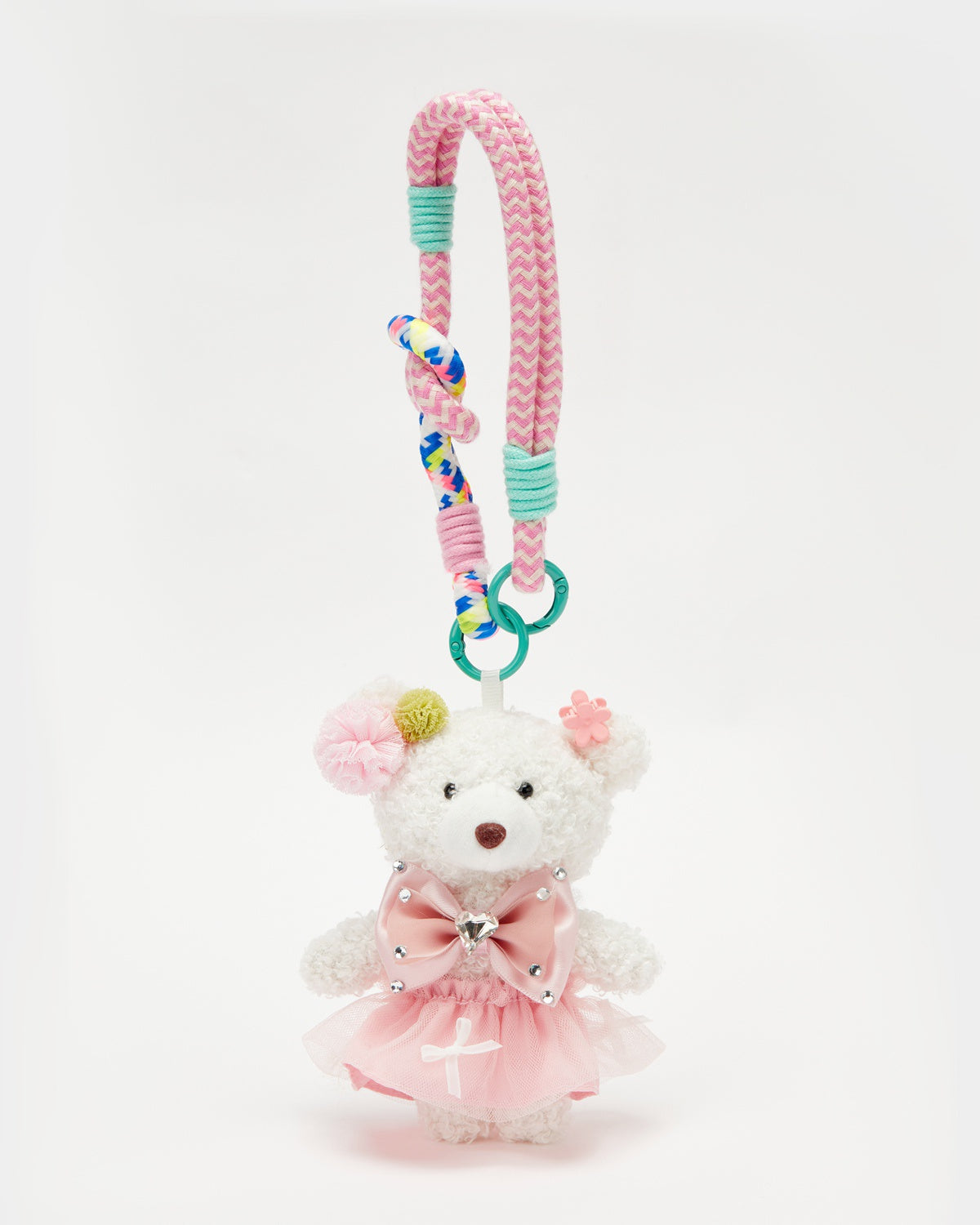 TeddyHuggy®White Bear Pink Tulle Skirt Bow Bear Keychain Charm
