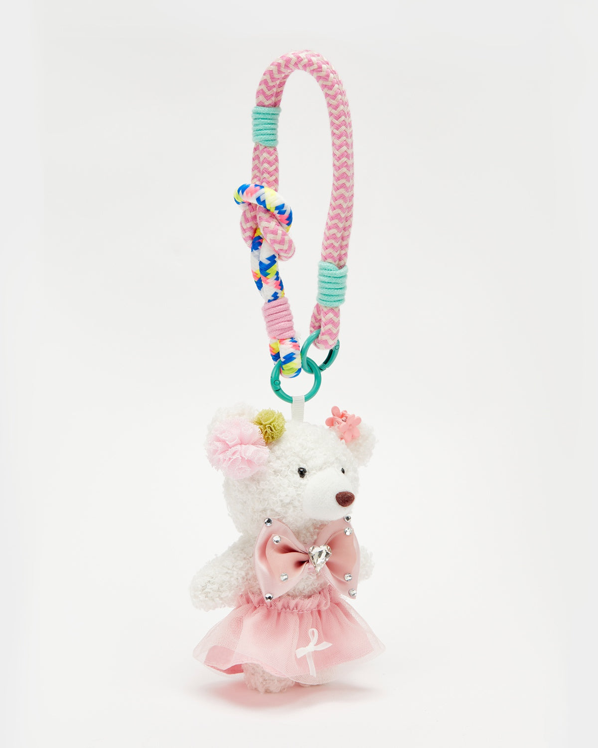 TeddyHuggy®White Bear Pink Tulle Skirt Bow Bear Keychain Charm