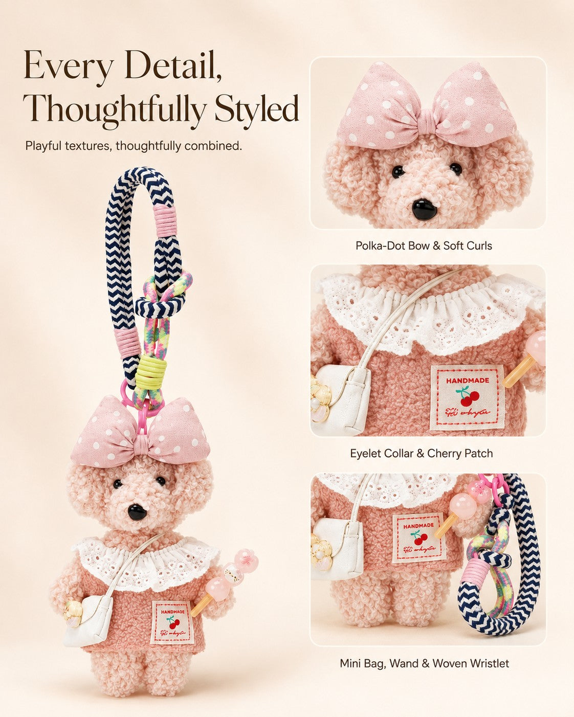 TeddyHuggy® Pink Lace Collar Pup Charm