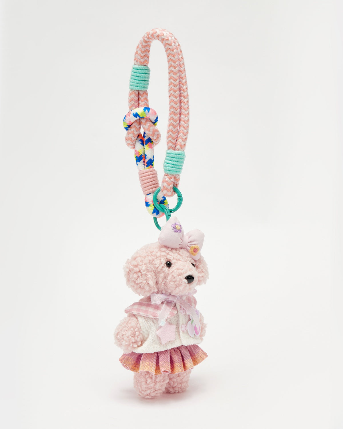 TeddyHuggy®Teddy Dog Pink Plaid Collar Pleated Skirt Keychain Charm