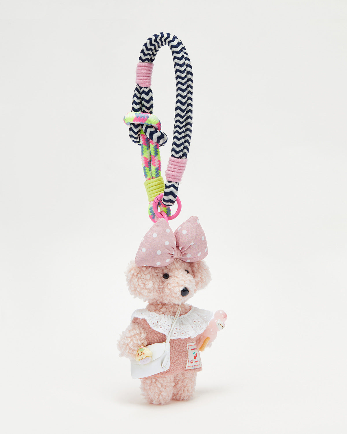 TeddyHuggy®Bowknot Dog Pink Lace Collar Sweater Keychain Charm