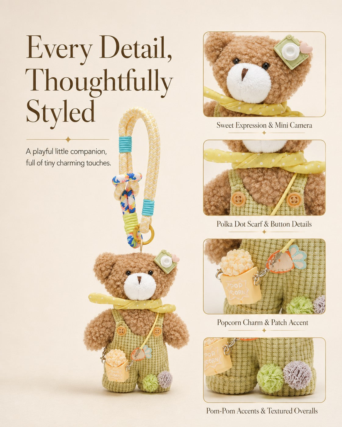 TeddyHuggy® Green Picnic Overalls Bear Charm