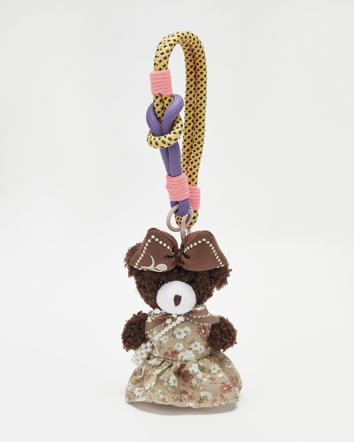 TeddyHuggy®Chocolate Bear Milk-Tea Floral Dress Keychain Charm