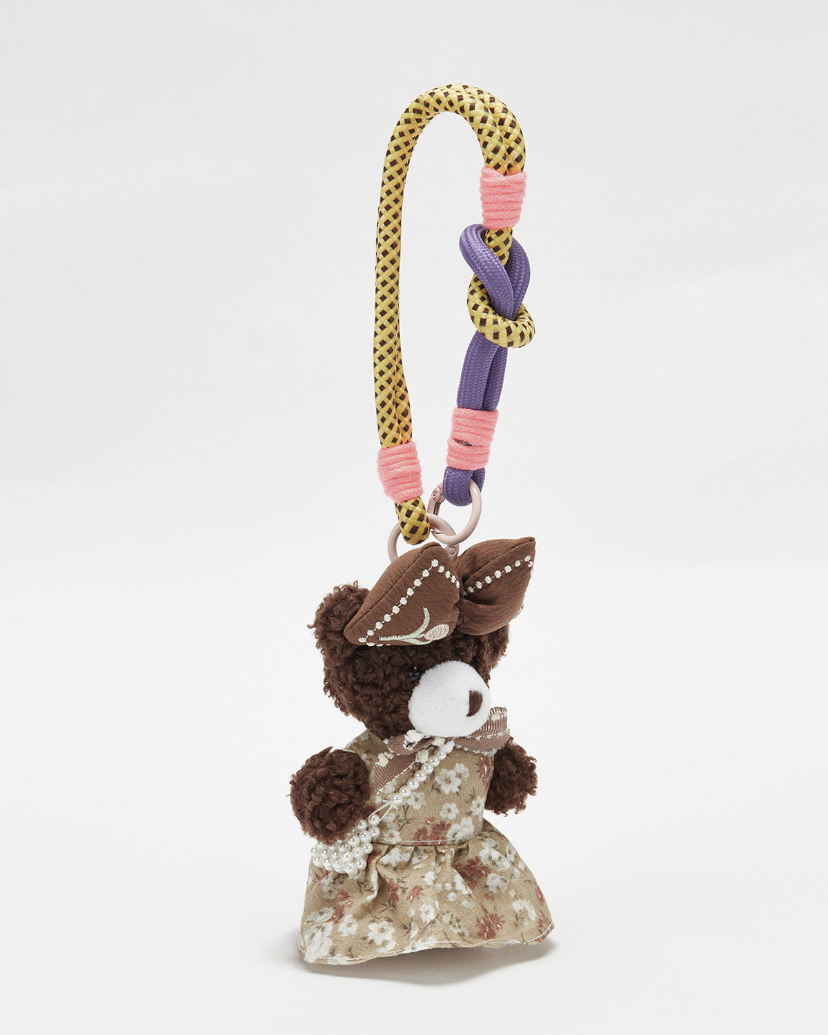 TeddyHuggy®Chocolate Bear Milk-Tea Floral Dress Keychain Charm