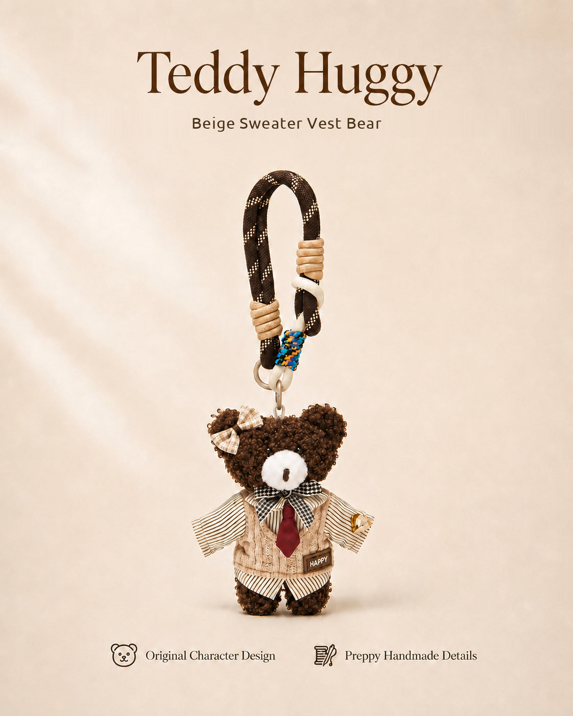 TeddyHuggy® Beige Sweater Vest Bear Charm