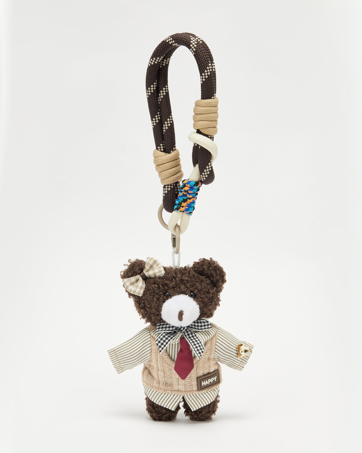 TeddyHuggy®Chocolate Bear Beige Sweater Vest Keychain Charm
