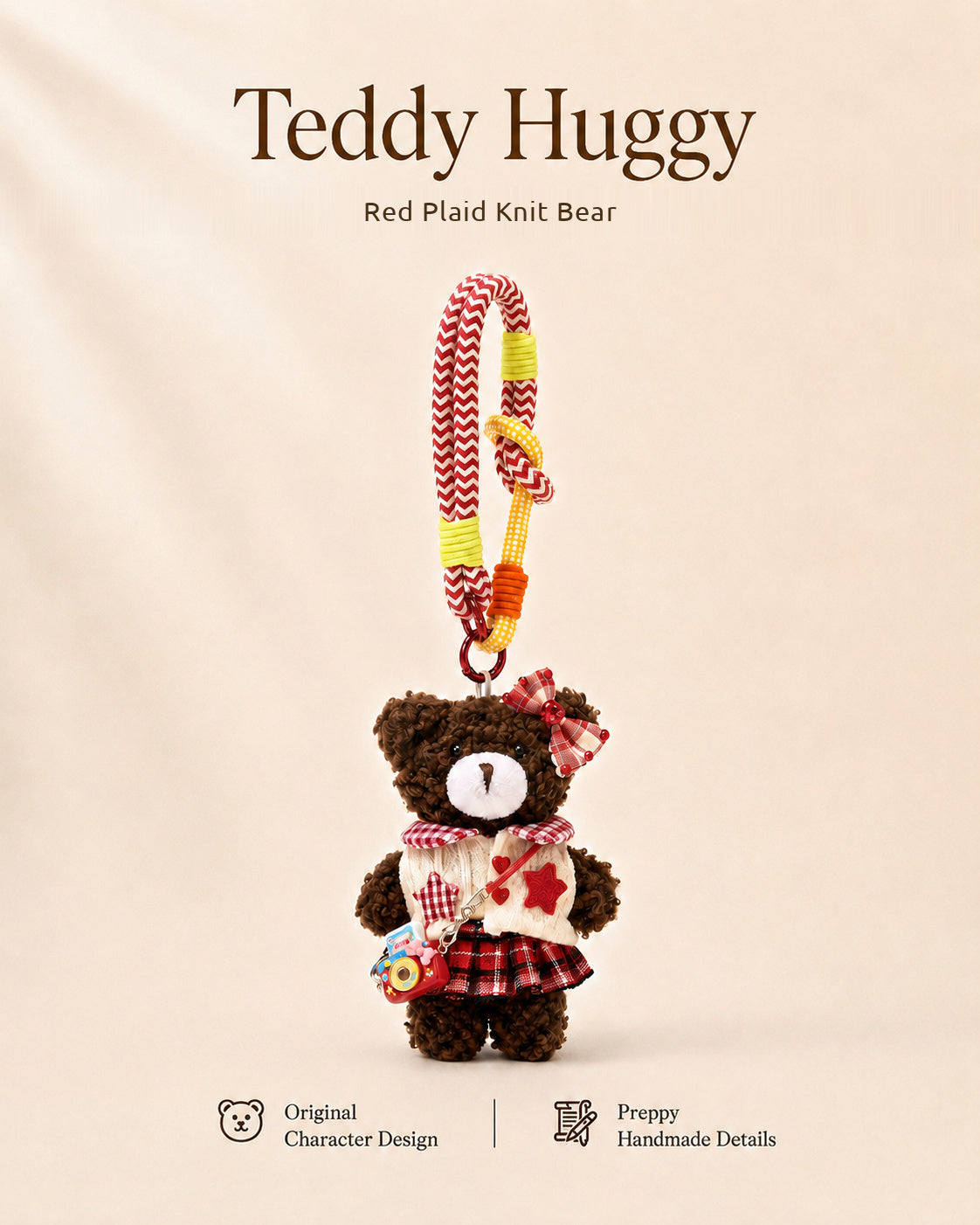 TeddyHuggy® Red Plaid Knit Bear Charm