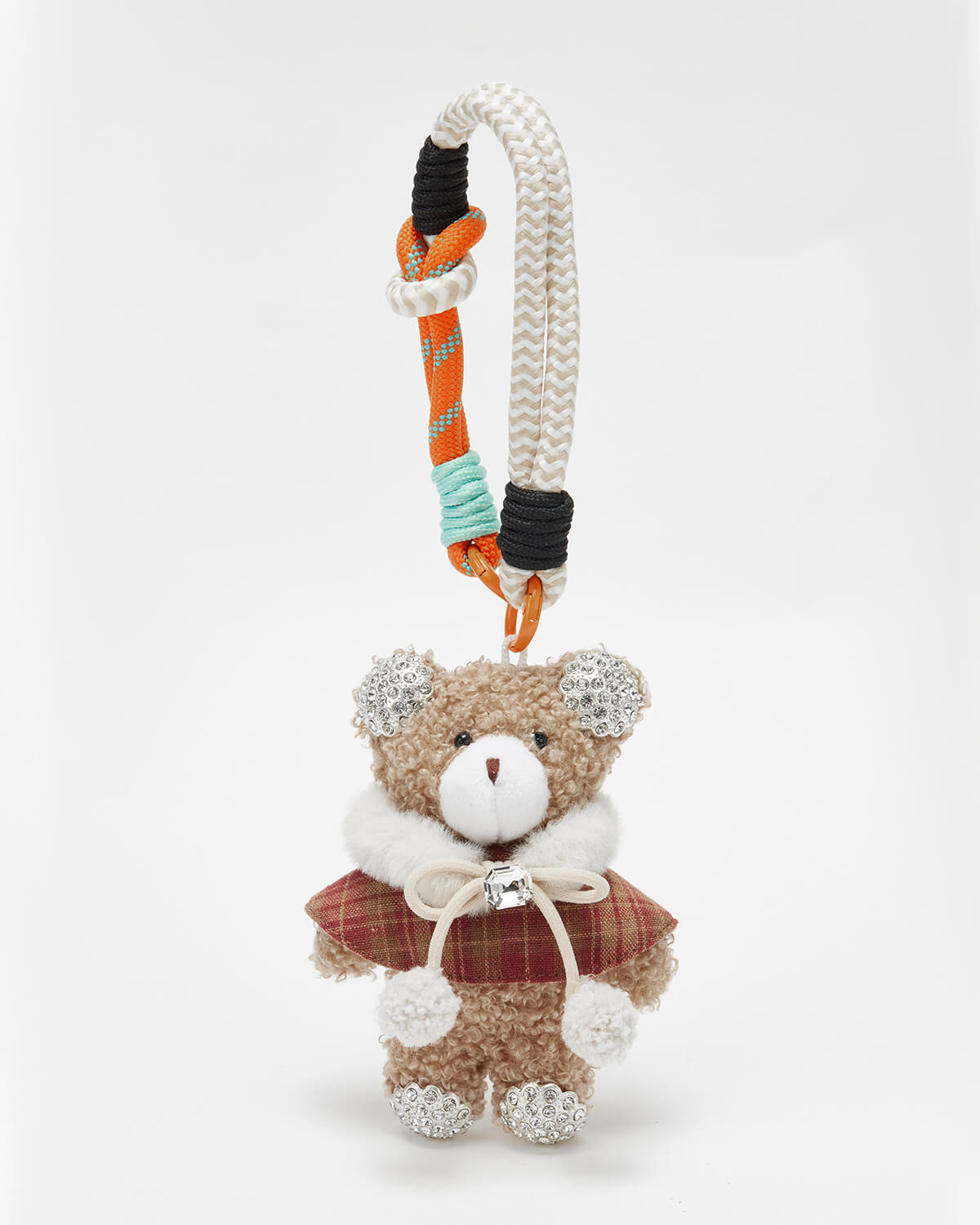 TeddyHuggy®Brown Teddy Bear with Plaid Cape and Bow Keychain Charm