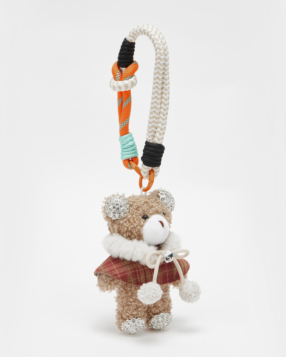 TeddyHuggy®Brown Teddy Bear with Plaid Cape and Bow Keychain Charm