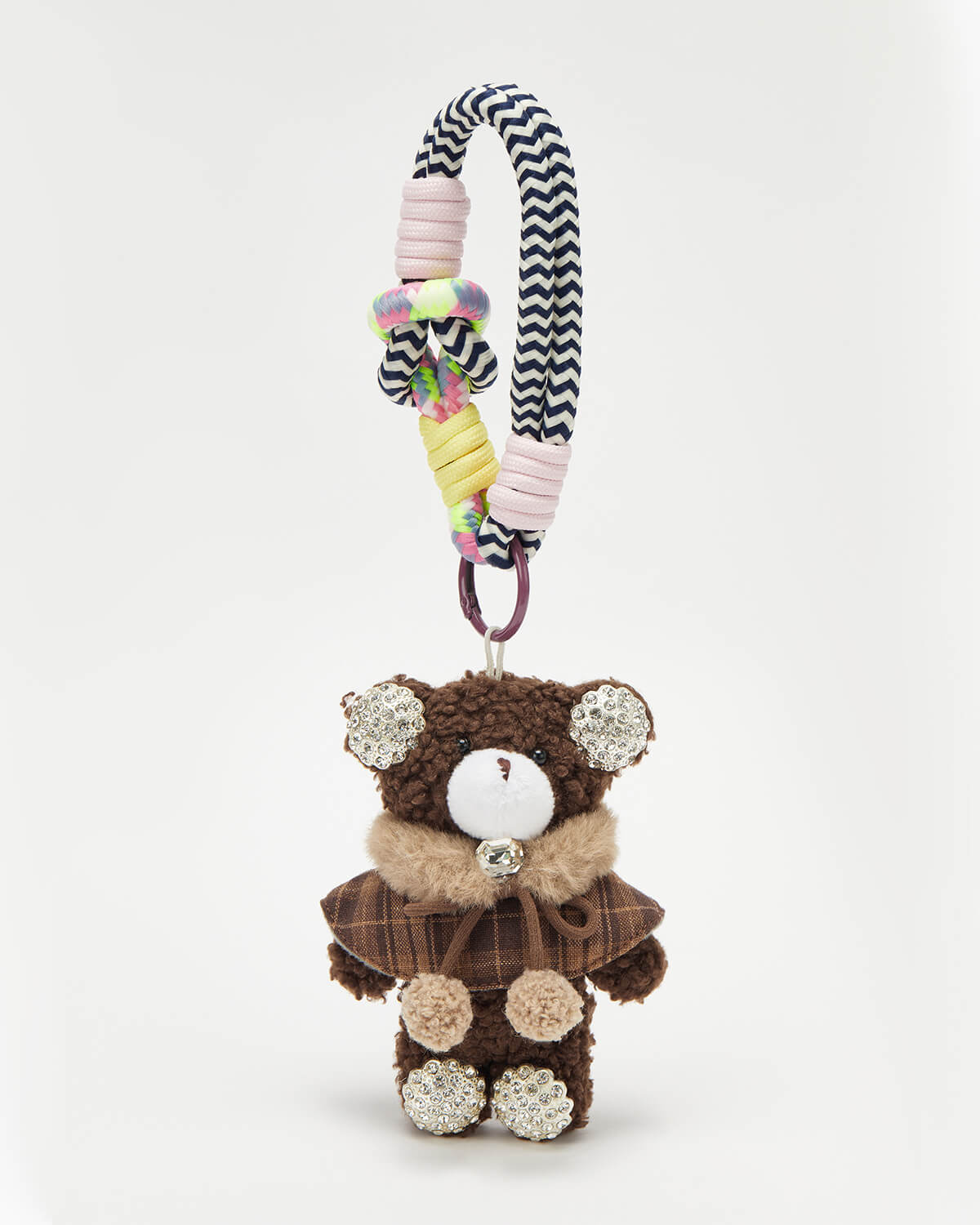 TeddyHuggy®Brown Crystal Ear Plaid Bear Keychain Charm