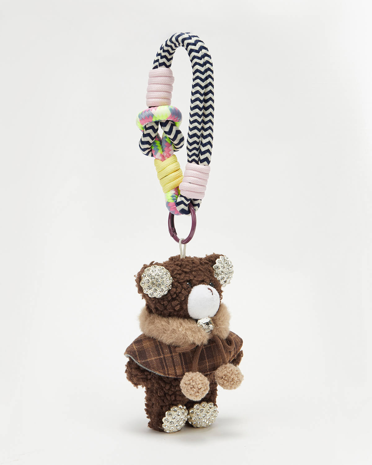 TeddyHuggy®Brown Crystal Ear Plaid Bear Keychain Charm