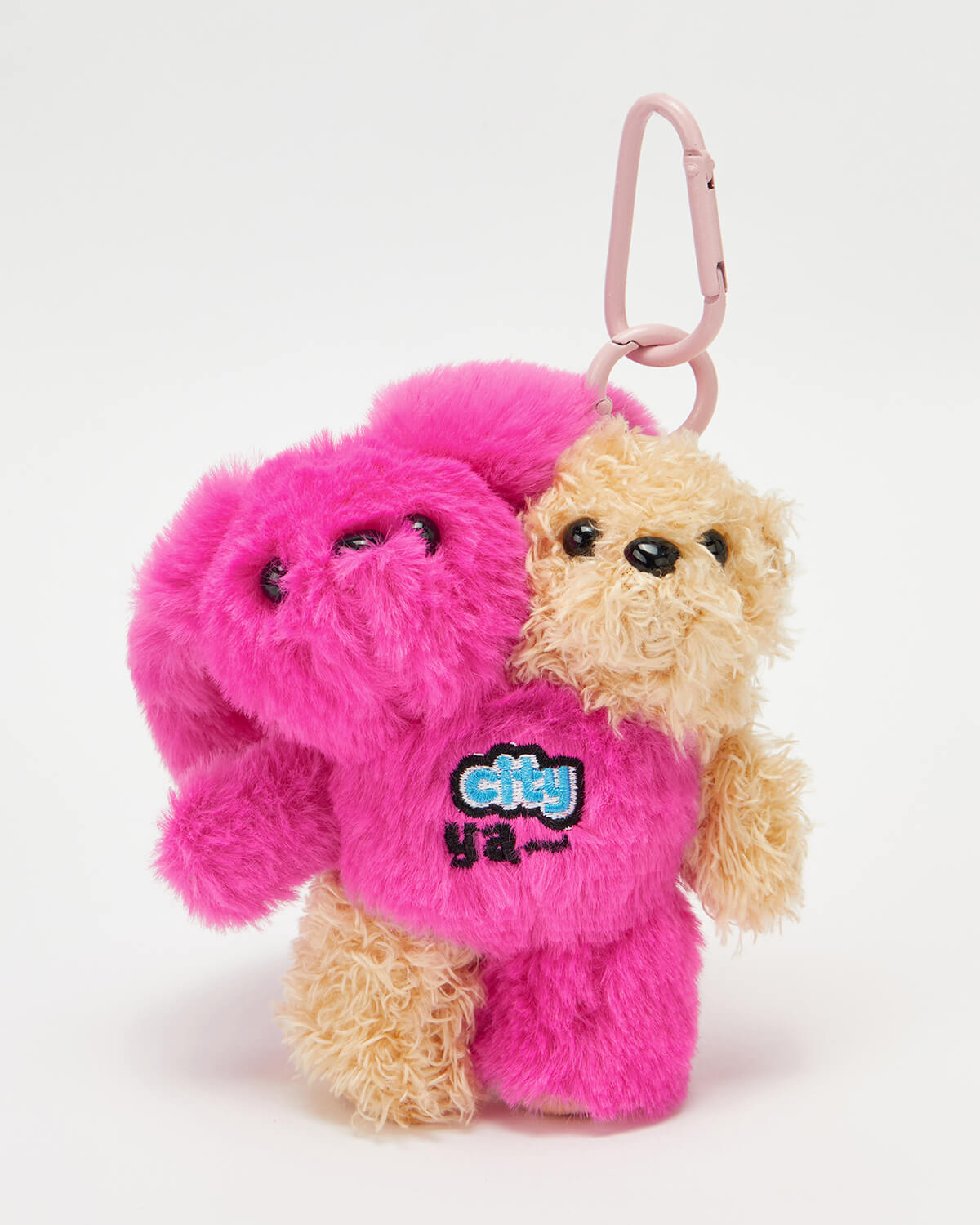TeddyHuggy® Pink - Black Rabbit and Cat Double Animal Friends Keychain Charm