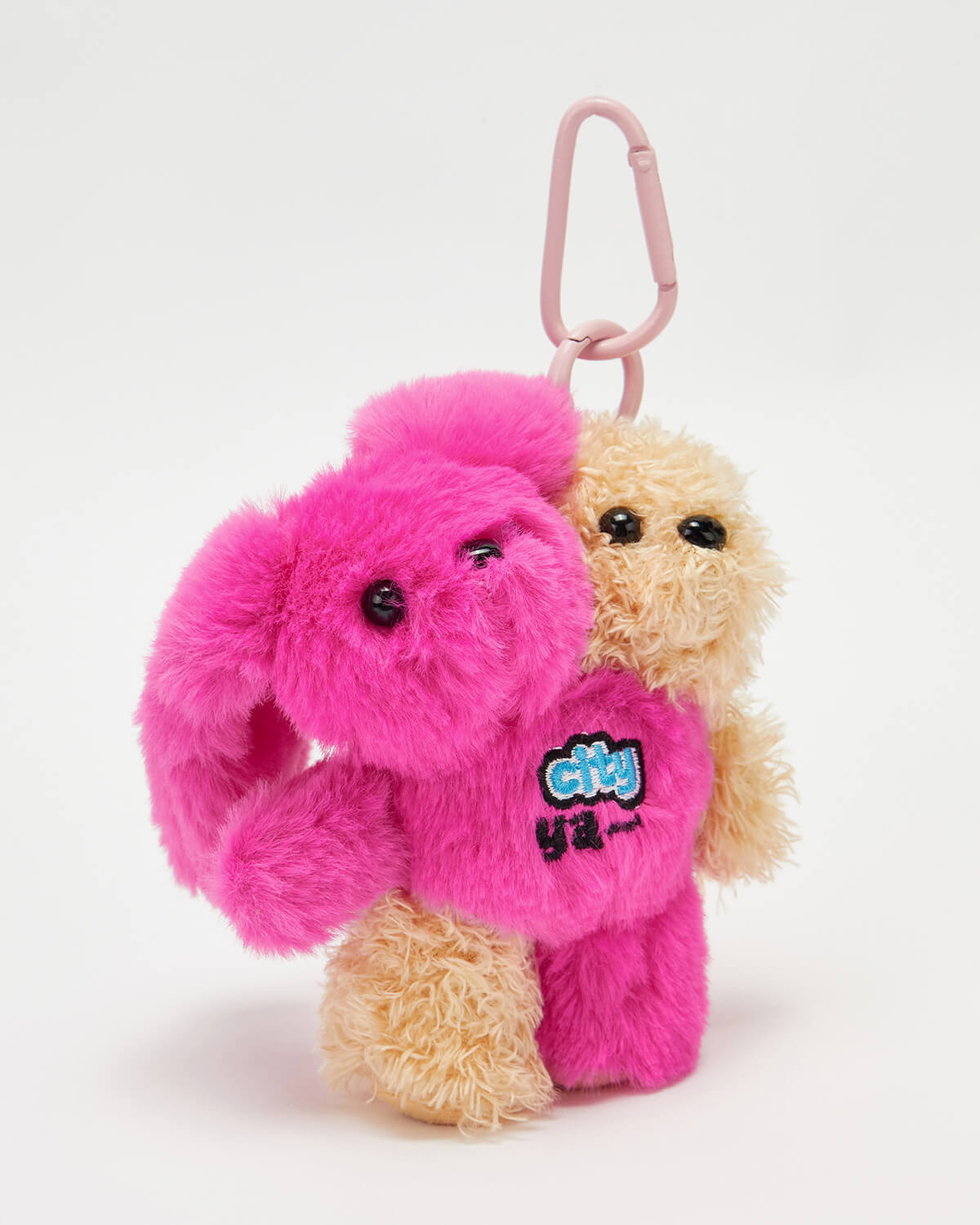 TeddyHuggy® Pink - Black Rabbit and Cat Double Animal Friends Keychain Charm