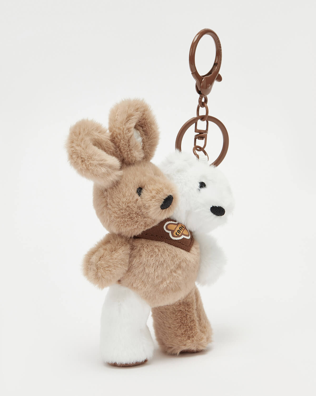 TeddyHuggy®Brown-White Rabbit and Bear Double Animal Friends Keychain Charm