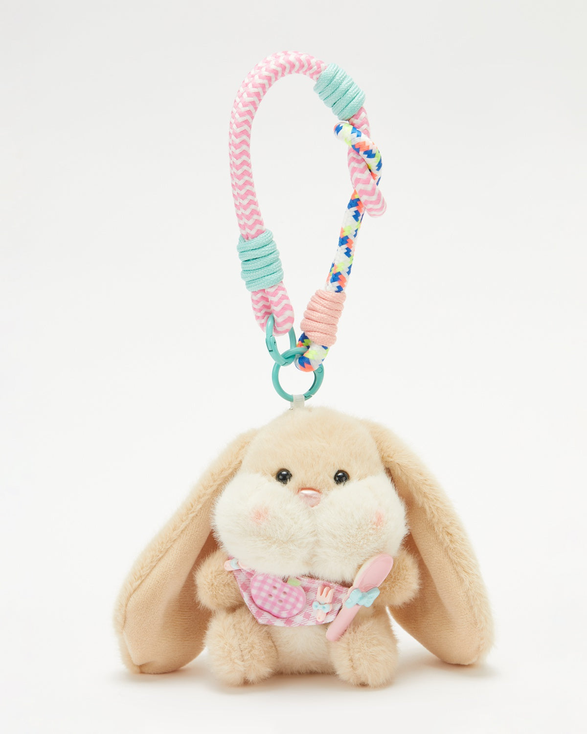 TeddyHuggy®Pink Plaid Scarf & Middle Brown Long-Ear Bunny Keychain Charm