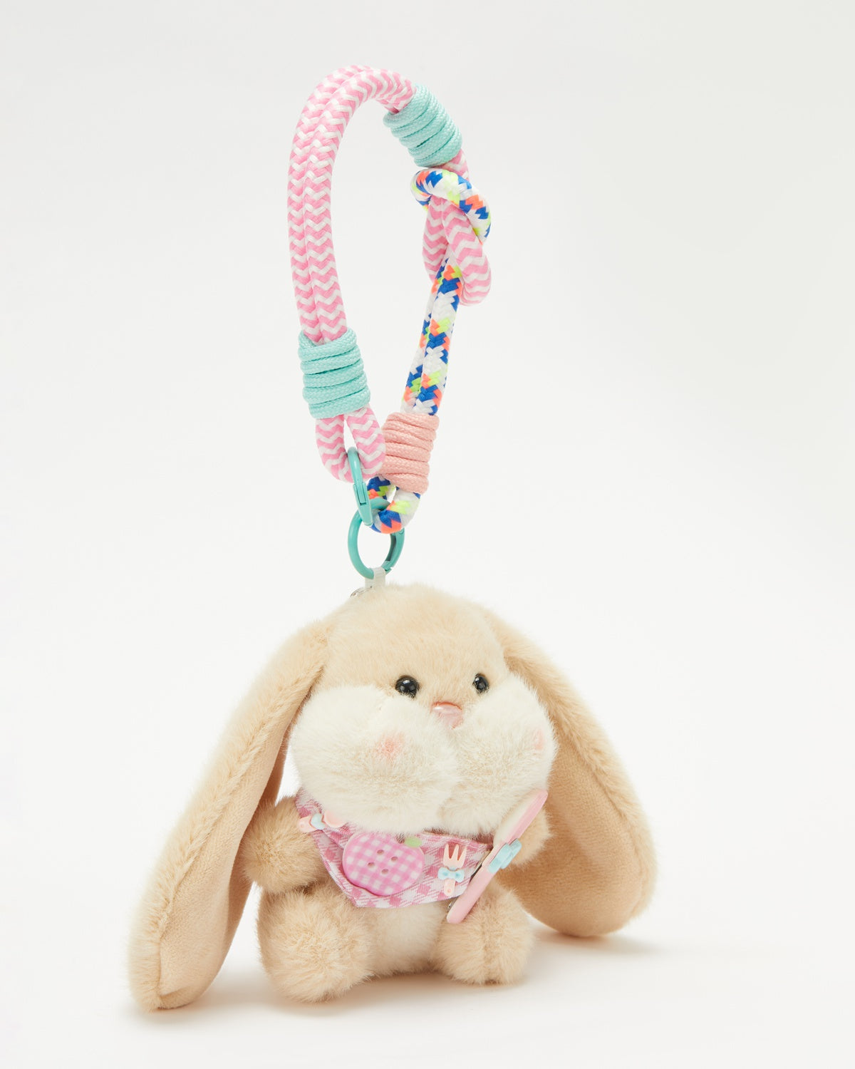 TeddyHuggy®Pink Plaid Scarf & Middle Brown Long-Ear Bunny Keychain Charm