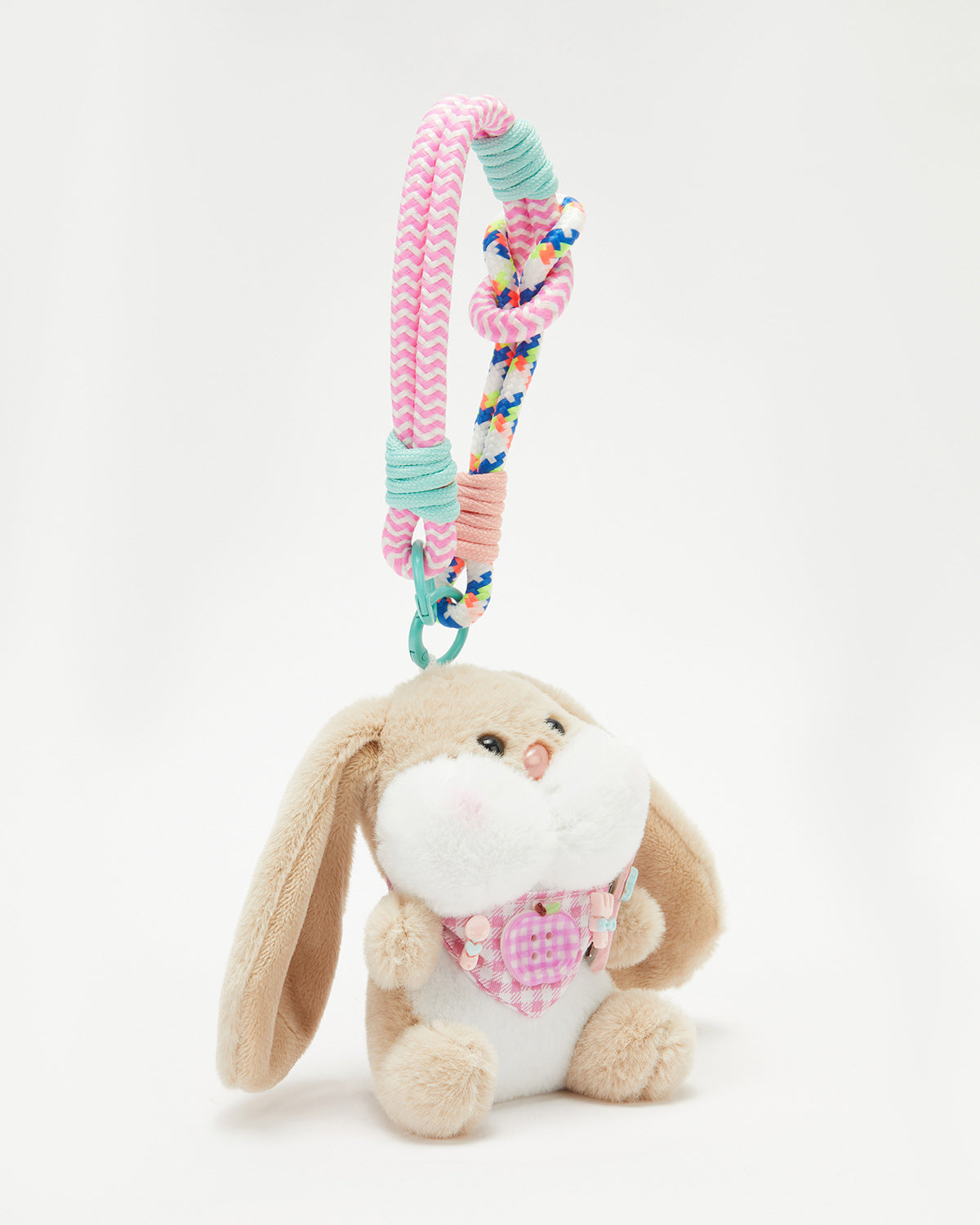 TeddyHuggy®Pink Plaid Scarf & Light Brown Long-Ear Bunny Keychain Charm