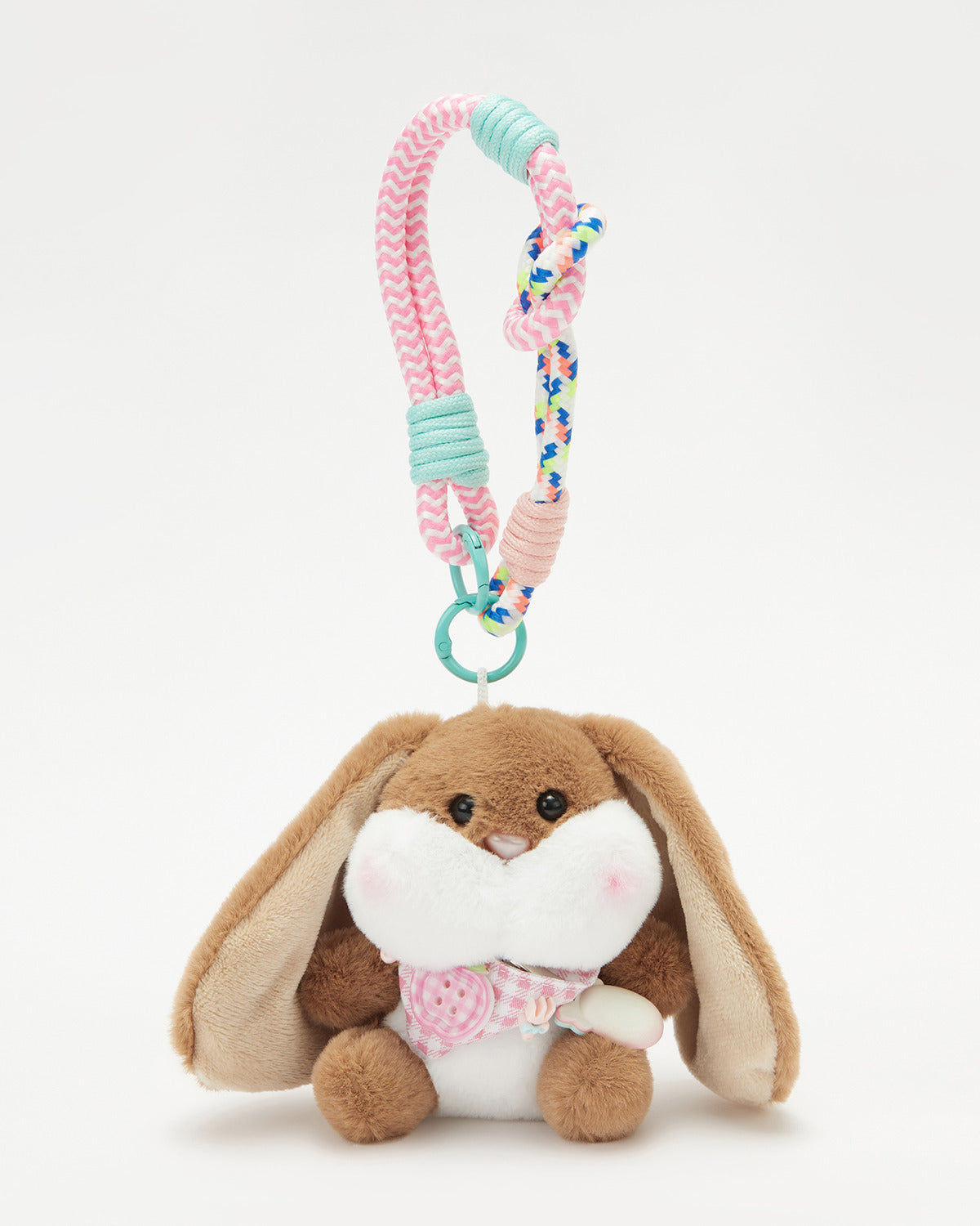 TeddyHuggy®Pink Plaid Scarf & Dark Brown Long-Ear Bunny Keychain Charm